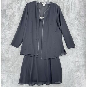 Patra Dress Womens 10 Tiered Beaded Jacket Chiffon Evening Event Lined Black